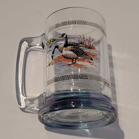 Vintage Ducks Glass Mug Beer Stein Gold Greek Key Accent Dad Father Bar Hunt 5" - Picture 6 of 10